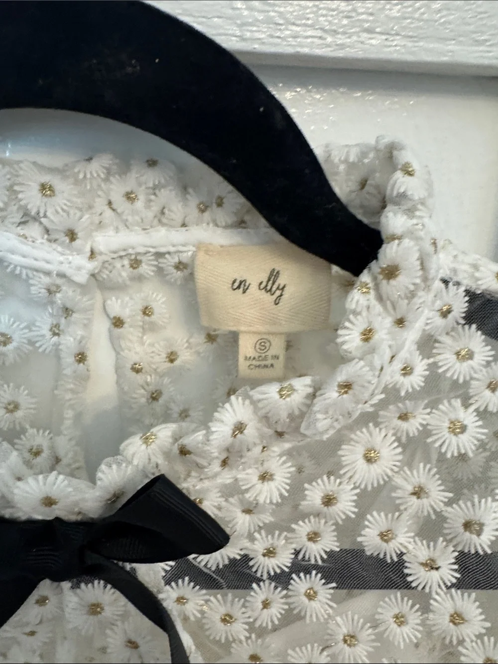 Floral Eyelet Puff-Sleeve Top with Bow - White